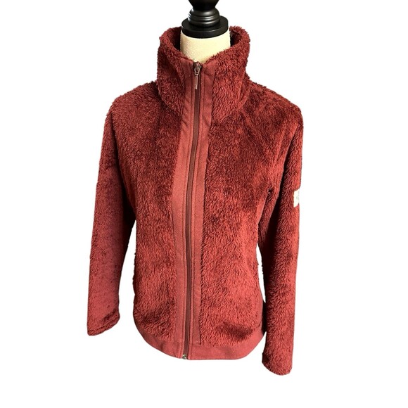 The North Face Womens Jacket Furry Fleece Burgundy Full Zip Hike Camp Outdoor S - Picture 3 of 8